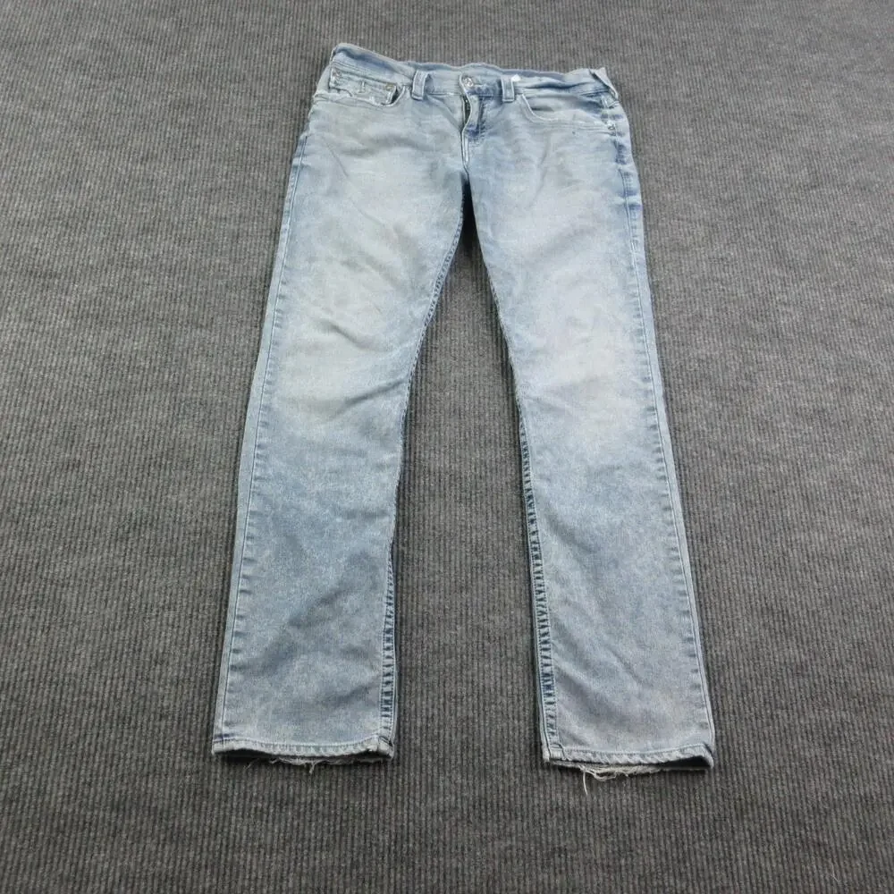True Religion Jeans 32 Mens Blue Relaxed Straight Leg Ricky Distressed 36x33.5*